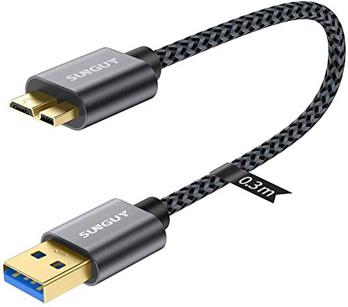 SUNGUY Cable micro USB 3.0, 0,3 m, USB A a Micro USB para Seagate, Toshiba Canvio, Western Digital (WD), My Passport y Elements, cable de carga USB para Samsung Galaxy S5, Note 3
