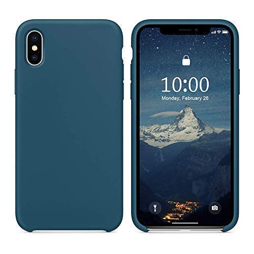 SURPHY Funda para iPhone X iPhone XS Silicona Case, Carcasa iPhone X iPhone XS Case, Fundas Silicona Líquida Protección con Forro de Microfibra, Compatible con iPhone X iPhone XS 5.8", Espacio Azul