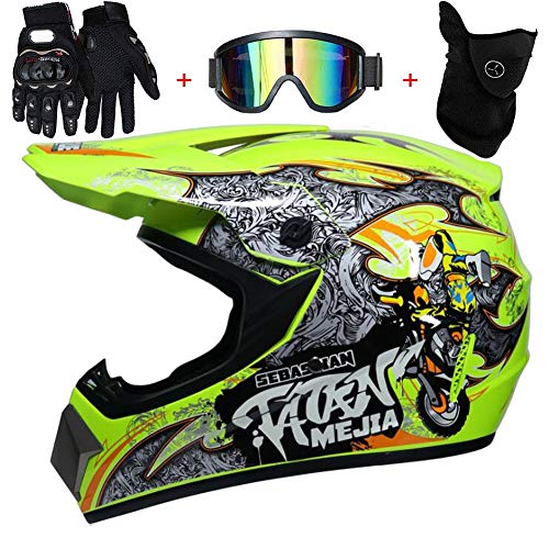 TKUI Motos Motocross Cascos y Guantes y Gafas estándar para niños ATV Quad Bicicleta go Casco de Kart,S(52~53cm)
