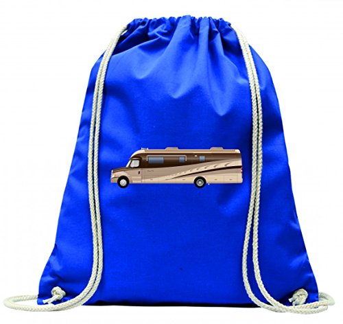 'Turn Bolsa "móvil Home de caravana de vehículo de camping de caravanas de conducción auto de vacaciones con cordón – 100% algodón de bolsa Con Asas De Mochila de bolsa de deporte, azul