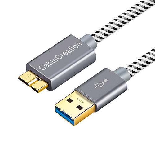 USB 3,0 Micro Cable, Cablecreation USB 3,0 a a Micro B Cable, Disco Duro Externo Compatible, cámara HD, Carga Samsung Galaxy S5, Nota 3/N9000, 3.3 FT/1M, Aluminio Gris Espacial