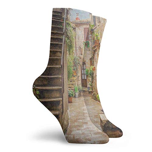 Verctor Callejón de Calcetines en el Casco Antiguo Pitigliano Toscana Italia Paisaje Urbano Calcetín de Accesorios Vintage para Mujer 30 cm