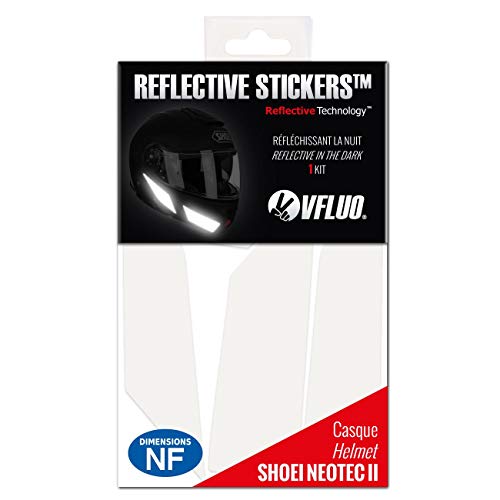 VFLUO NEOTECII™, Kit 5 Adhesivos Retro-Reflectantes Casco SHOEI NEOTECII™ y Compatible con Todos los Cascos de Motocicleta, 3M Technology™, Blanco