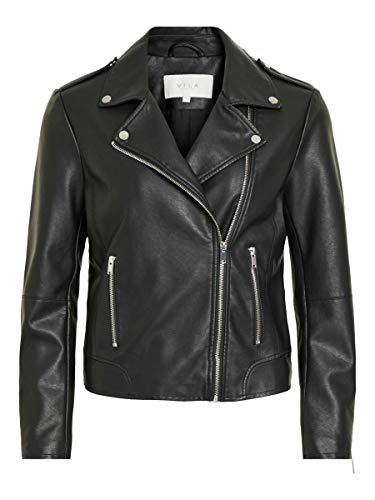 Vila Clothes Vicara Faux Leather Jacket-Noos Chaqueta, Negro (Black Black), 42 (Talla del Fabricante: X-Large) para Mujer