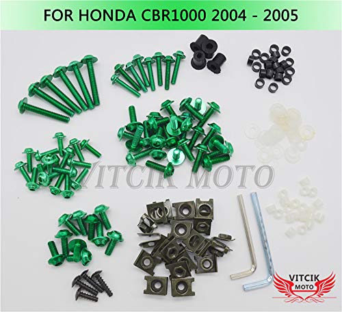 VITCIK Kit Completo de Tornillos y Pernos de Carenado para CBR 1000 RR 2004 2005 CBR 1000 RR 04 05 Clips de Sujeción en Aluminio CNC de La Motocicleta (Verde)
