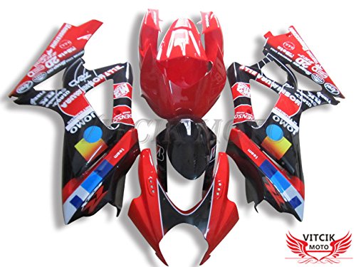 VITCIK (Kit de Carenado para GSXR1000 K7 2007 2008 GSXR 1000 GSX R1000 K7 07 08) Accesorios de Repuesto para Bastidor y carrocería con(Rojo & Negro) A071