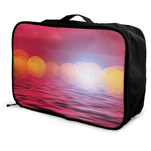 Wave Sunset Beautiful Sky Still Lightweight Bolsa de equipaje portátil de gran capacidad para mujeres y hombres se puede colgar en el maletín de la carretilla