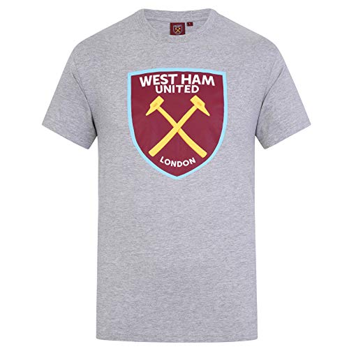 West Ham United FC - Camiseta Oficial para Hombre - con el Escudo del Club - Gris - M