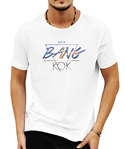 Wild Soul Tees - Camiseta para hombre, diseño de la capital de Bangkok de Tailandia Blanco blanco L