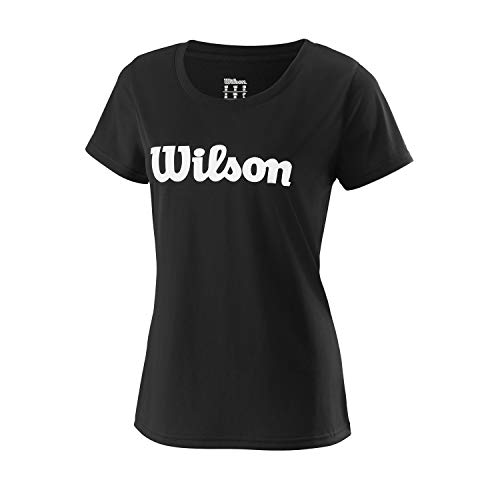 Wilson Mujer, W UWII SCRIPT TECH TEE, Camiseta de tenis manga corta, Poliéster, Negro/Blanco, Talla XL, WRA770507