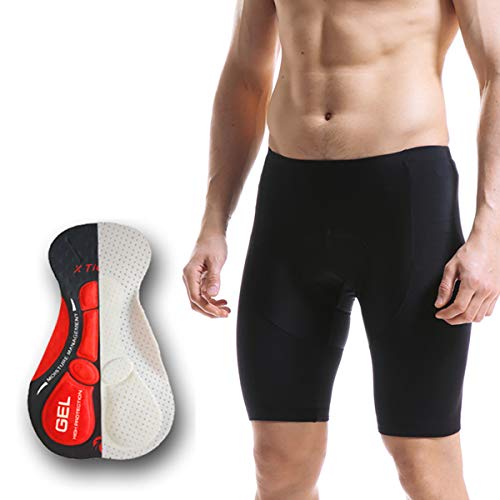 X-TIGER Hombres Ropa Interior de Bicicleta con 5D Gel Acolchado MTB Ciclismo Pantalones Cortos-Negro (Pantalones cortos, M)