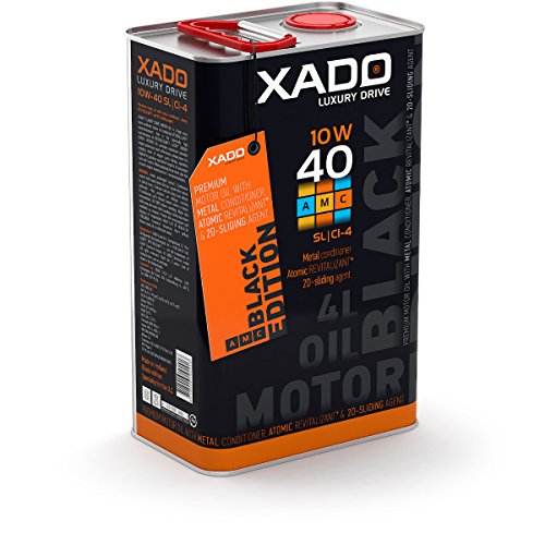 XADO Aceite de motor 10W40 Premium de alto rendimiento semi sintético, con aditivos que protegen motores de alto rendimiento - Black Edition 10W40 – 4 litros