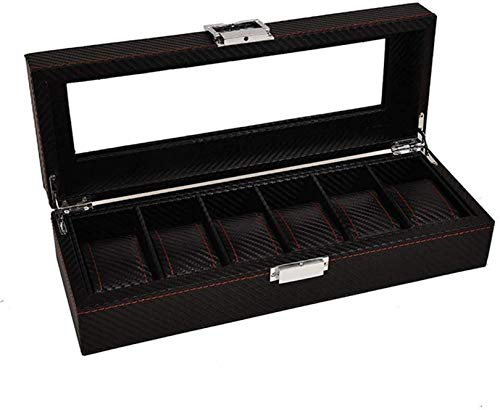 XLYYHZ Watch Box 6 Watch Display Box Faux Leather Storage Case with Glass Panel Jewellery Organiser Holder For Men Suit for Watches, Cuff Links and Other Stuff (Color : Black, Size : 33 * 12 * 8CM)