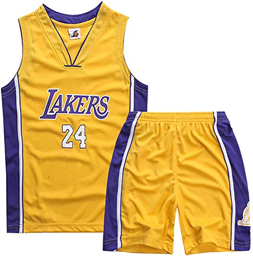 YCJL Camiseta De Baloncesto NBA Jersey Kobe Bryant # 24 Lakers Camiseta Y Pantalones Cortos De Baloncesto Traje De Jersey para Niños, Traje Deportivo De Malla Transpirable,Amarillo,2XL:160~165cm