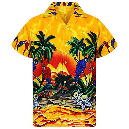 YEBIRAL Polos Manga Corta Hombre Manga Corta Básico Polo con Botones Camisa Hawaiana Hombre Camiseta Fruta Floral Estampado Formales Tops(XXL,D-Amarillo)