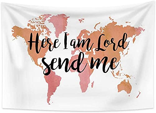 Yhjdcc Tapiz para colgar en la pared, diseño de mapa del mundo con texto en inglés "Here i Am Lord Send Me", 150 cm x 200 cm