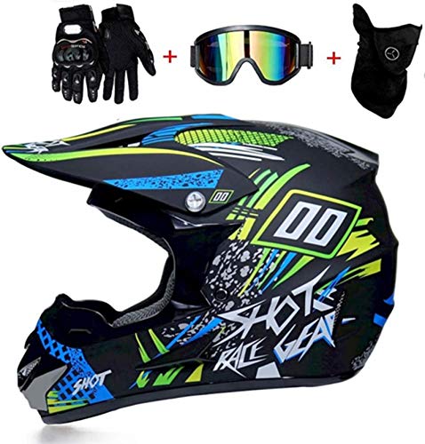 YXLM - Casco de moto infantil para motocross Cross Off-Road D.O.T, homologado para adulto, casco Cross con guantes, gafas y máscaras (M)