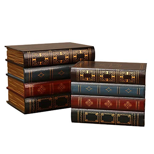 2 cajas de libros falsos de madera, estilo vintage, para guardar joyas, para libros de estudio, adornos de madera antigua, decoración clásica, falsos libros