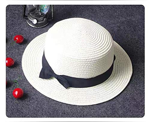 B/H Sombrero De Paja Mujer Sombreros De Playa, Vacaciones, Jardín,Sombrero Plano de Verano, Sombrero de Paja de Playa Blanco,Mujer Sombrero de Playa Plegable Suave Transpirable Anti-UV