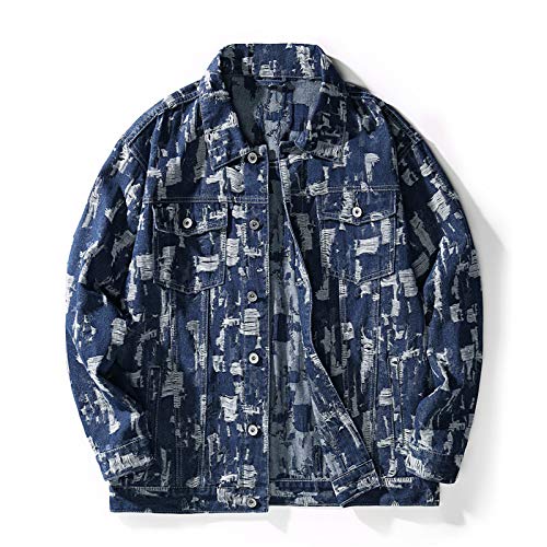 Camisas de Mezclilla para Hombre Abrigo con Estampado de Personalidad Agujero Rasgado Estilo japonés Gran tamaño Street Trend Moda Chaqueta Tops 4X-Large