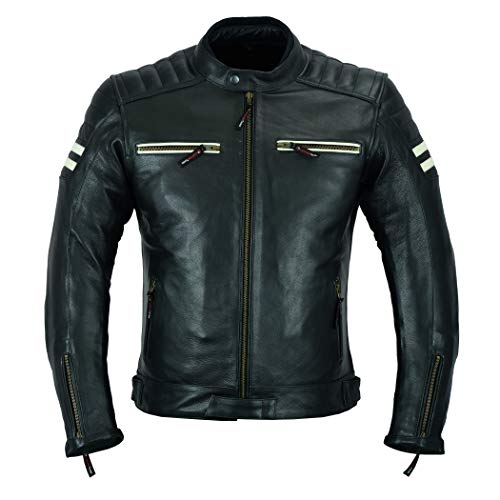 Chaqueta de piel de alta protección para motociclistas, armadura blanca/negro LJ-3026A