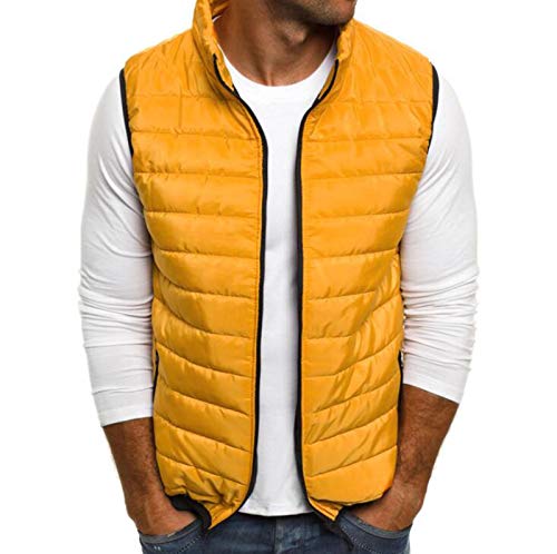 Chaqueta Estilo Chaleco Abajo Mangas de los Hombres la luz de Down Chaleco Escudo de Peso Ligero y Resistente al Agua Escudo Poco voluminoso Chaleco Puffer (Color : Yellow, Size : L)