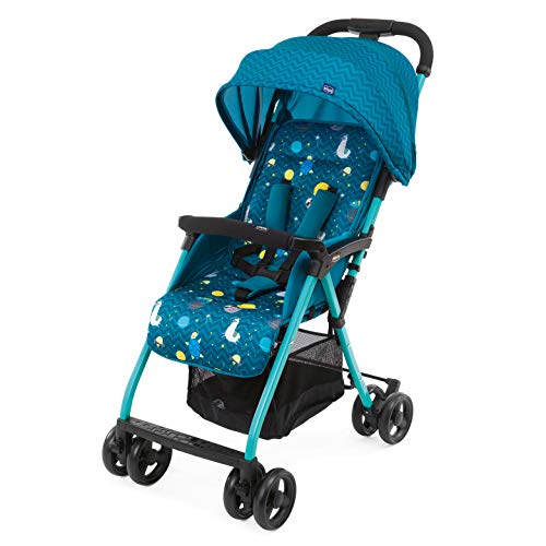 Chicco OHlalà 3 Silla de Paseo Ultraligera desde 0 Meses hasta 15 kg, Cochecito Reclinable y Plegable con Cesta Grande, Cierre Compacto, Protector de Lluvia y Capota Plegable - Azul (Sloth in Space)