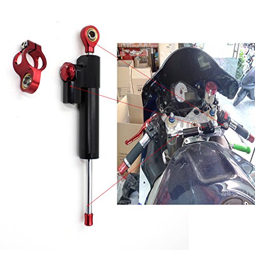 CNC Amortiguador de dirección Estabilizador Regulable para Ducati Aprilia Honda Kawasaki Suzuki Yamaha BMW Monster Universal 240mm Negro y Rojo