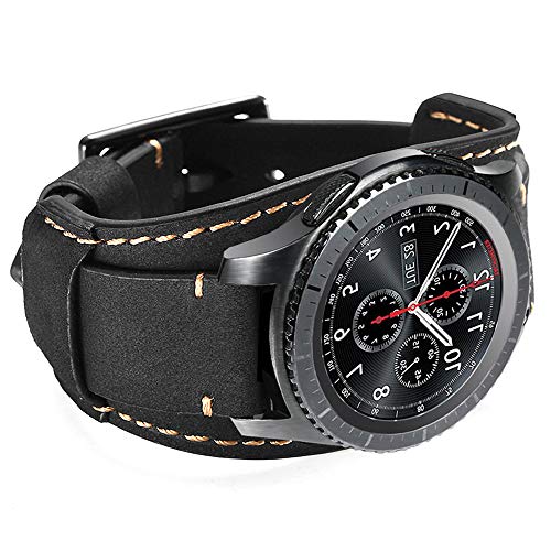 CooBES Compatible con Samsung Galaxy Watch 46 mm/Gear S3 Frontier/Galaxy Watch 3 45 mm/Pulsera clásica, 22 mm Pulseras de Repuesto para Brazalete de Cuero Genuino para Hombres o Mujeres (Negro)