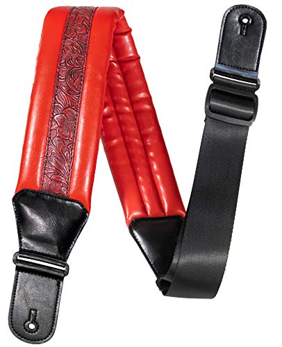 Correa de Guitarra 8.5cm de Ancho Neopreno Acolchado Rojo Suave Leather Para Bajo Guitarra Acústica Eléctrica Clásica (rojo)