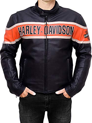 DeColure Chaqueta vintage de piel auténtica Harley Davidson para hombre - Chaquetas de cuero negro para hombre