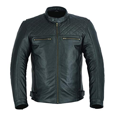 FREEDAY Chaqueta de Cuero Moto Motocicleta Chaqueta Corta Touring Motorista leather (XXL, NEGRA)