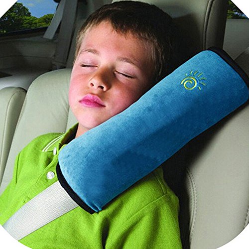 GEiNNOVA - Cojín para cinturón de seguridad de coche, cojín para niños, soporte para la cabeza del bebé, para dormir mientras viajas, color azul