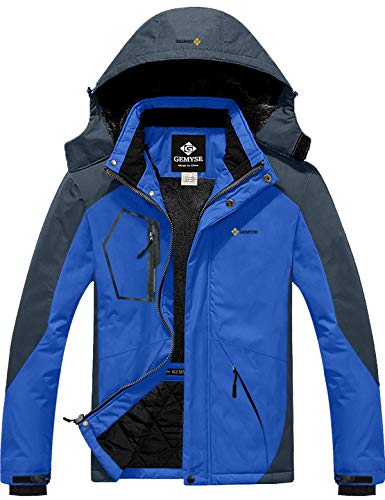 GEMYSE Chaqueta de esquí Impermeable de montaña para Hombre Abrigo de Invierno al Aire Libre de Lana a Prueba de Viento con Capucha (Gris Azul,XL)