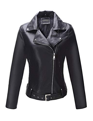 Giolshon Chaqueta de piel sintética para mujer con cinturón 7906 negro XL Giolshon Chaqueta de piel sintética para mujer con cinturón 7906 negro XL