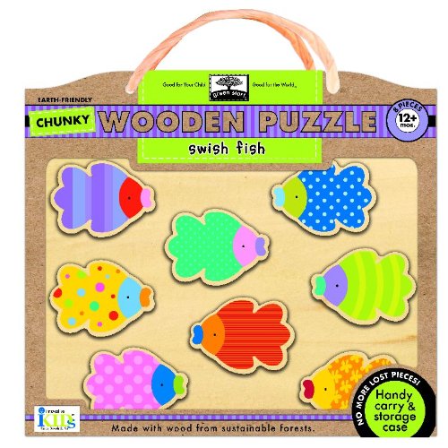 Green Start Swish Fish Chunky Wooden Puzzle: Earth Friendly Puzzles with Handy Carry & Storage Case (Green Start Chunky Wooden Puzzles)
