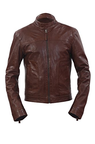 Infinity Chaqueta de Cuero Nueva Marron Retro del Motorista de Piel de Cordero de los Hombres Slim Fit XS Infinity Chaqueta de Cuero Nueva Marron Retro del Motorista de Piel de Cordero de los Hombres Slim Fit XS