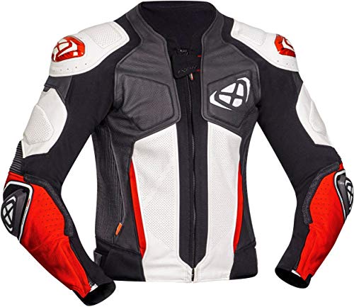 Ixon Vendetta Evo - Chaqueta de piel para moto, color negro/blanco/rojo, talla L