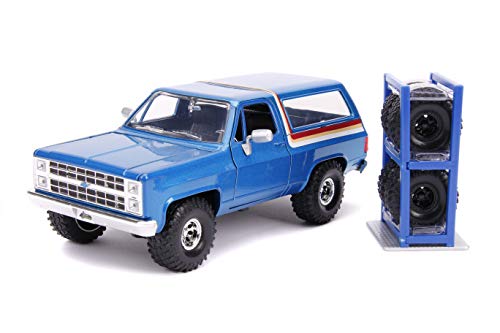 Jada compatible con Chevrolet Blazer K5 1980 azul con llantas adicionales, modelo 1:24 Toys Jada compatible con Chevrolet Blazer K5 1980 azul con llantas adicionales, modelo 1:24 Toys