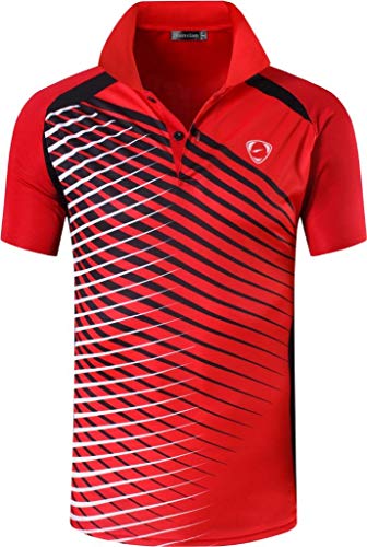 jeansian Hombres Verano Deportes Wicking Transpirable Quick Dry Short Sleeve Polo T-Shirts Tops Running Training tee LSL243 Red M