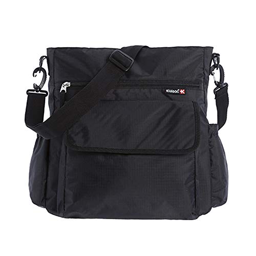 Kiwisac City Negro Bolso para Carro de Bebé Universal | Color Negro | Diseño Elegante | Bolso Organizador, Bandolera Ajustable y Cintas de Sujeción 36x12x34 cm