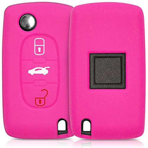 kwmobile Funda de Silicona Compatible con Peugeot Citroen Llave de Coche de 3 Botones - Carcasa Suave de Silicona - Case Mando de Auto Rosa Fucsia