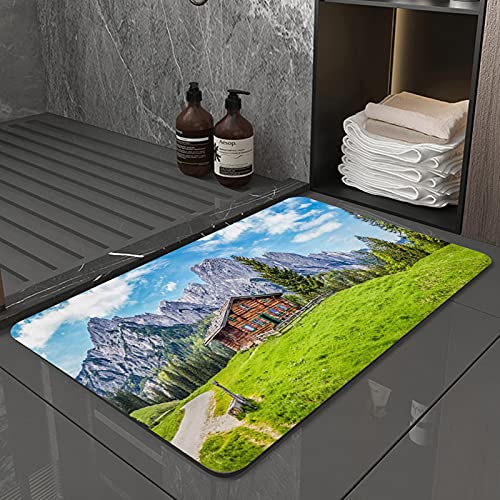 La Alfombra de baño es Suave y cómoda, Absorbente, Antideslizante,Vista panorámica del Paisaje escénico en los Alpes con Tradicional Chalet de montañaApto para baño, Cocina, Dormitorio (50x80 cm)