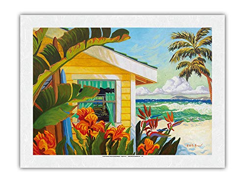Le Chalet à Crystal Cove – Laguna Beach, California – Paradis Tropical – Pintura de acuarela de Robin Wethe Altman – Papel de arroz con impresión artística 43 x 56 cm