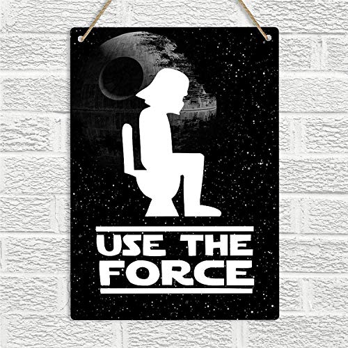 Letrero de chapa vintage retro con texto en inglés "Use The Force", divertido Wc Wc, baño, casa, bar, club, hotel y garaje al aire libre, 30,5 x 20,3 cm