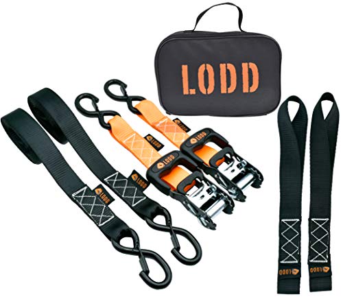 LODD - Correa de Amarre con trinquete, 1500kg, 38mm x 3,4m - Pack de 2 con Ganchos en S seguridados y plastificados,+ 2 Lazos Suaves + Bolsa de Transporte (para Motocicleta, Quad.) LODD - Correa de Amarre con trinquete, 1500kg, 38mm x 3,4m - Pack de 2 con Ganchos en S seguridados y plastificados,+ 2 Lazos Suaves + Bolsa de Transporte (para Motocicleta, Quad.)