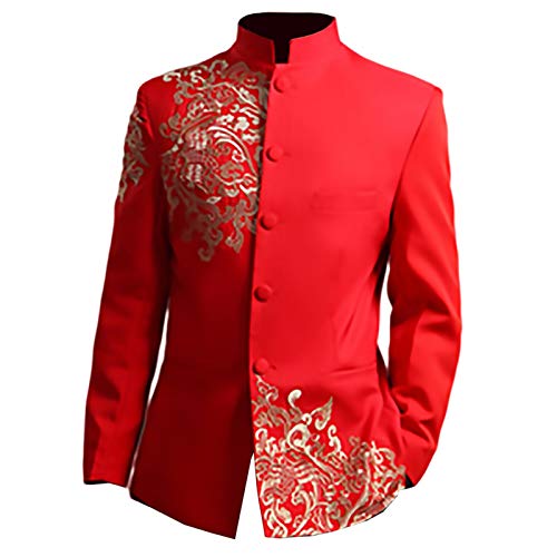 LRL Traje asiático Traje de la túnica China - Red Men's Satin Blusa Top Chino Tradicional Tradicional Túnica Traje Traje Tang Tai Chi Top Oriental Top Vestido Tradicional Chino