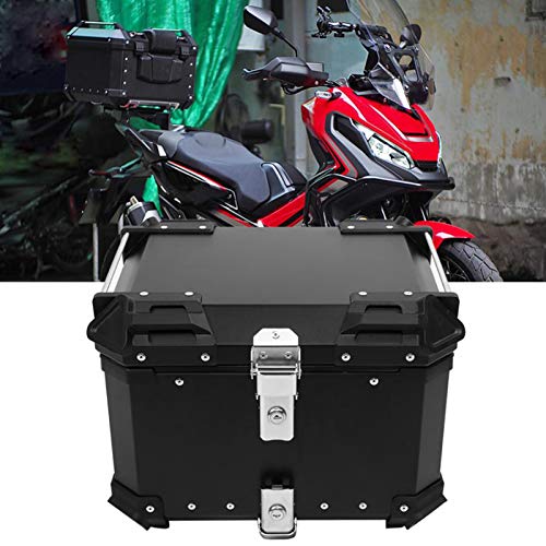 LUKUCEA Universal baúl de Moto Scooter Maleta 45L Motocicleta topcase con Cover de Aluminio Impermeable y anticolisión, Cerradura con Dos Llaves,Negro