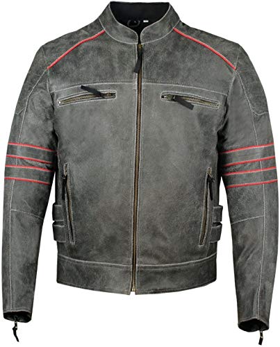 Men's Brotherhood Classic Leather Motorcycle Distress Retro Design Brando Look Biker style Motorbike Jacket