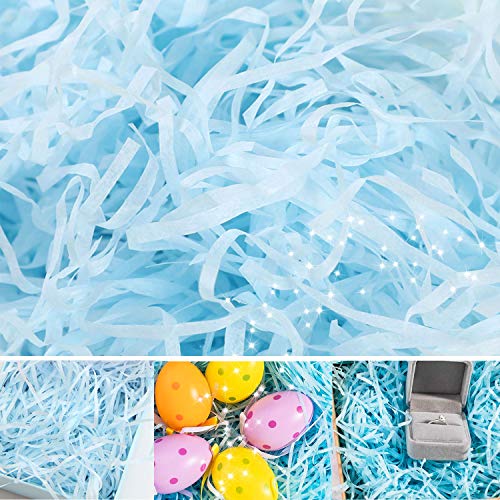 N&A 100 g de papel triturado, material de relleno de papel de Pascua cesta hierba Raffia relleno de regalos, virutas de papel para envolver regalos y rellenos de cesta, accesorios de fiesta (azul)